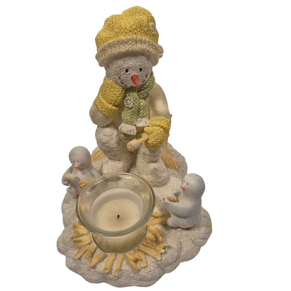 Russ Ice Sculpture Snow S'mores Snowman Candle Holder Cozy Wnter Christmas Decor
